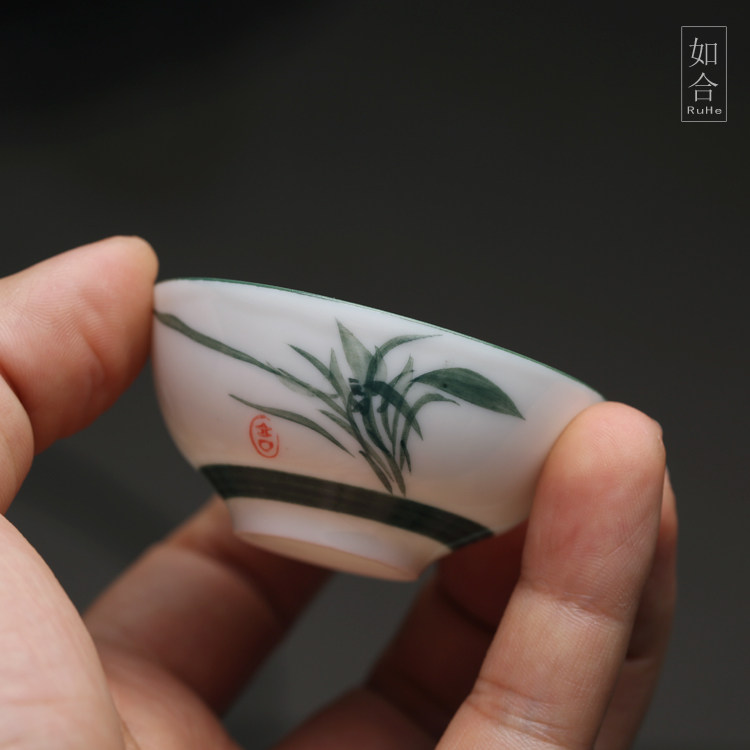 老潮州库存高温釉下彩手绘茶杯碗杯普洱杯纯手工功夫茶杯陶瓷白瓷_虎窝淘