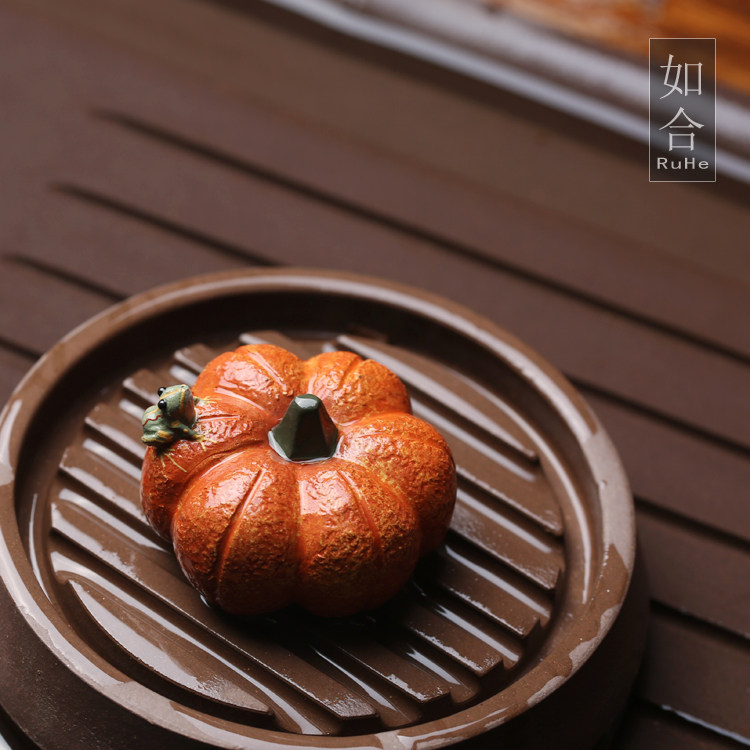 如合 南瓜青蛙宜兴紫砂茶宠茶玩手工摆件摆设喷水小号精品茶道,餐饮具,茶宠摆件,淘宝优惠券,粉丝福利购,淘宝优惠卷