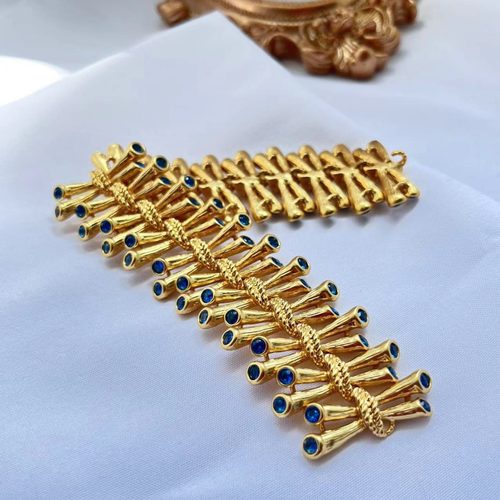 翠法绿镶嵌海蓝锆石质感中古风格手链，铜镀18K宴会日常搭配