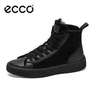 ECCO爱步女靴百搭平底休闲雪地靴羊毛保暖系带高帮女短靴 291243