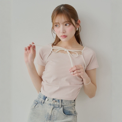 Chico分层设计法式系带抽褶T恤