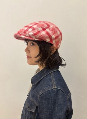 日代 arth Check Mosser Huntin 25AW 可爱羊毛格纹前进帽贝雷帽