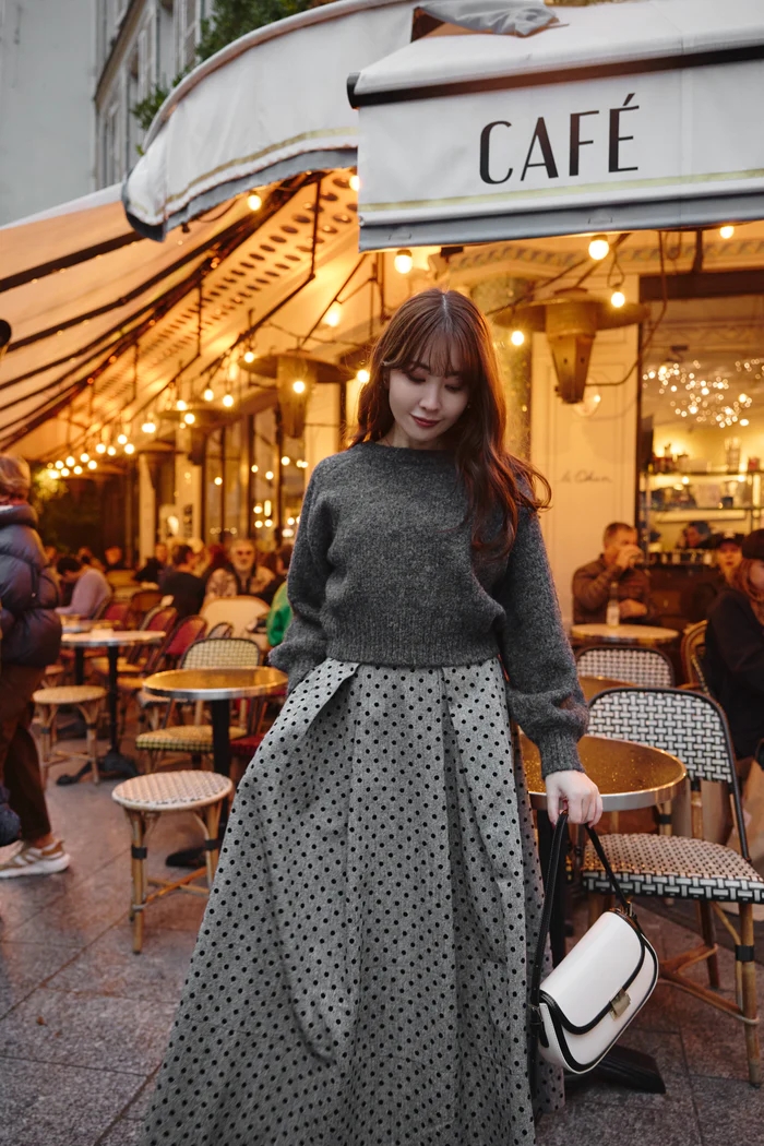 日代Herlipto Tweed Flocked Dot Skirt 23AW 花呢植绒圆点半身裙