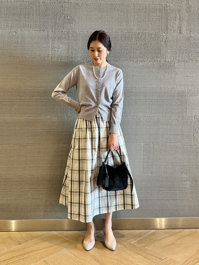 日代 green label relaxing gathered skirt 23AW 休闲方格半身裙