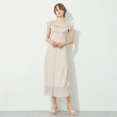 DEICY褶皱缎带条纹线连衣裙