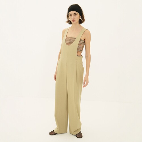 CLANE复古深U领背带连体裤