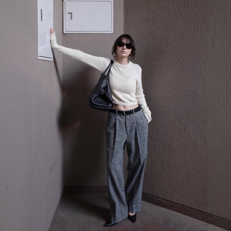 CLANE羊毛混纺百搭直筒休闲裤