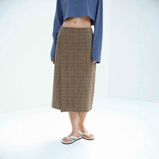 日代 AURALEE SILK LINEN CHECK SKIRT 26SS 真丝亚麻格纹半身裙