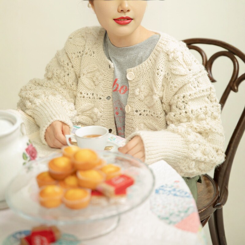 日代 CHILD WOMAN Short Cardigan 25AW 麻花镂空全羊毛针织开衫