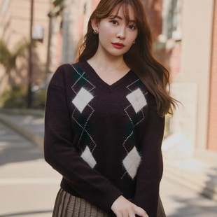Argyle Knit Pullover 日代 菱形针织套头衫 Logo 25AW Herlipto