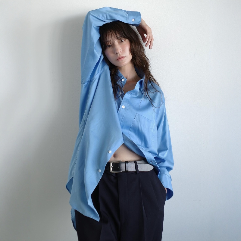 CLANEKEIJI休闲缎面纯色衬衫