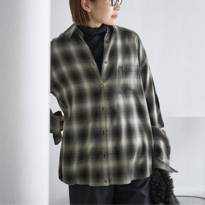 IENA休闲简约口袋格纹纽扣衬衫