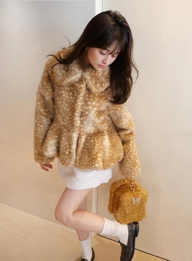 日代 Bibiy DORA PEPURAMU FUR COAT 25AW 梅花鹿纹仿皮草短外套