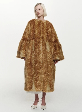 日代 Bibiy MIRIAM FUR COAT 25AW 梅花鹿纹保暖长款仿皮草外套
