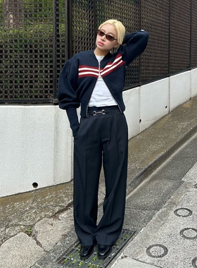 日代 Bibiy JUNO ZIPPER KNIT 25AW 泡泡袖拼色拉链针织衫外套