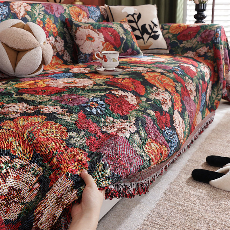 复古田园沙发毯耐磨防猫抓美式乡村四人位大尺寸沙发毯单人沙发巾