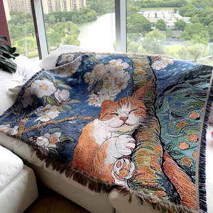 一无是处韩版治愈系猫咪挂毯露营毯户外帐篷地垫装饰盖毯沙发毯子