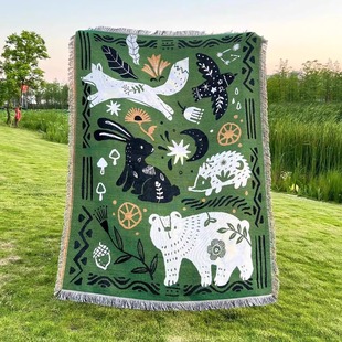 跨境出口一无是处中古风艺术装饰挂毯复古沙发毯针织盖毯露营毯子