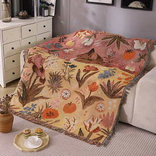 跨境出口一无是处中古风油画猫咪挂毯针织毯子单人沙发盖毯装饰毯