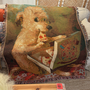 一无是处小狗复古油画风线毯墙面装饰挂毯DIY装饰布艺挂画沙发毯