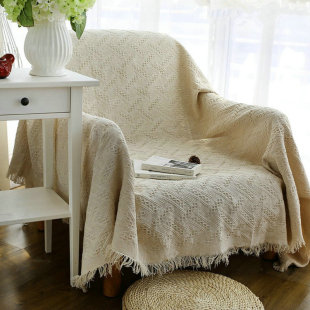 北欧日式 小清新马卡龙华夫格全包沙发垫罩巾防尘盖布流苏床盖毯