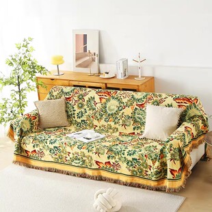 复古美式田园花卉棉线沙发毯高级感毛毯沙发巾床毯老式休闲盖毯子
