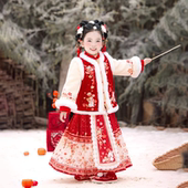 年服 明制马面裙套装 女童拜年服冬装 汉服儿童红色喜庆过年服新中式