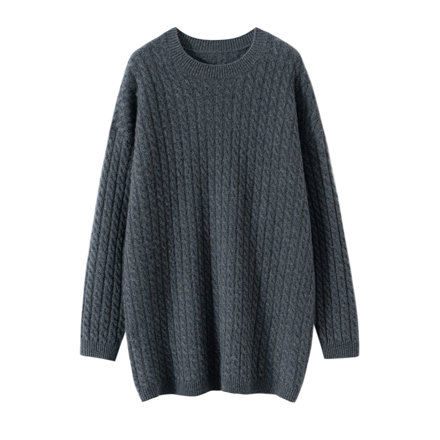 100%纯山羊绒衫女圆领加厚宽松