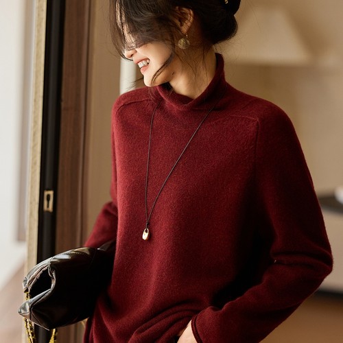 慵懒风堆堆领羊绒衫女高领套头