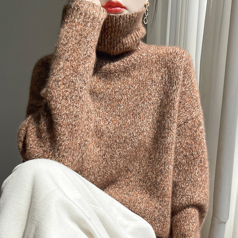 康宝莱丝羊绒高奢三股加厚高领花纱保暖毛衣打底衫百搭秋冬针织