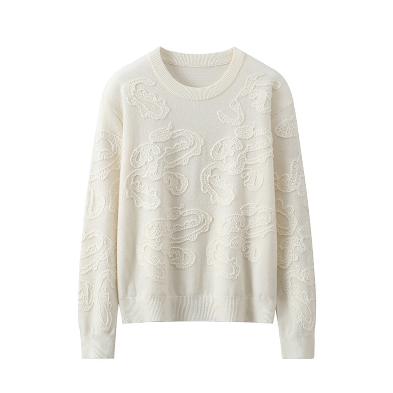 100%纯山羊绒老钱风重工立体钩花羊绒衫女圆领长袖慵懒百搭针织衫,女装/女士精品,羊绒衫,淘宝优惠券,粉丝福利购,淘宝优惠卷