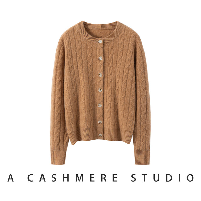 100%山羊绒圆领麻花带扣开衫  加厚秋冬外套毛衣女士百搭针织长袖,女装/女士精品,羊绒衫,淘宝优惠券,粉丝福利购,淘宝优惠卷