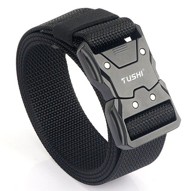 thumbnail for New Men's Tactical Buckle Nylon Belt Quick-Release Belt Work Canvas Elastic Military Training Lazy Belt Waistband