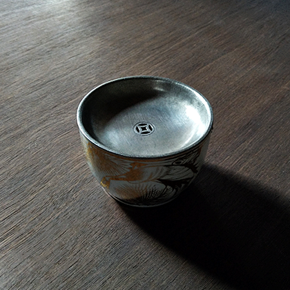 质素堂 职居一品 清代描金松鹤图瓷罐锡盖建水 人文茶道器物 水方