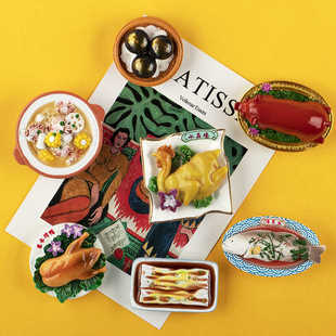 广东广州仿真美食模型立体冰箱贴烤乳猪肠粉水晶鸡磁力贴收藏礼品