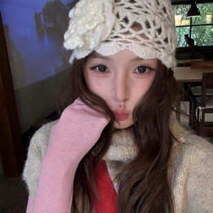 雪夜情书～日系甜美针织包头帽女秋冬保暖显脸小毛线氛围感
