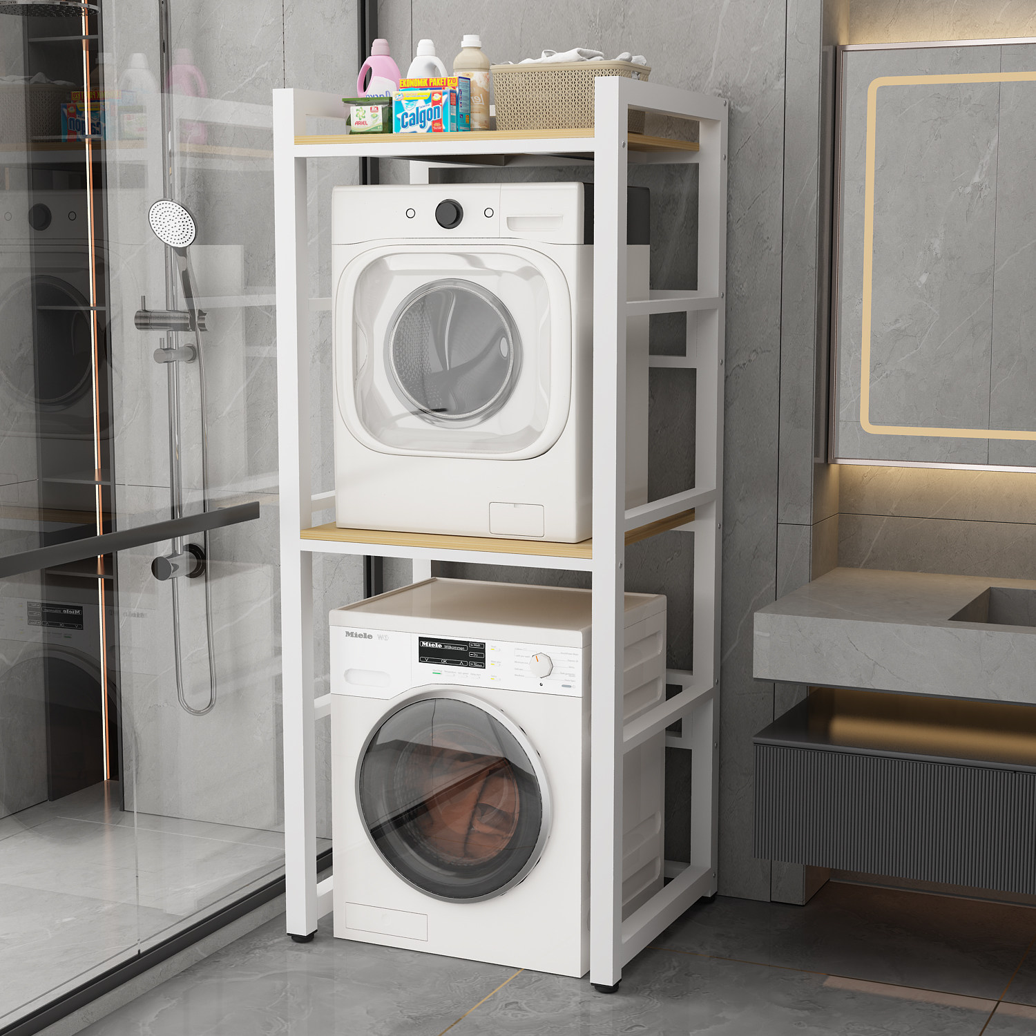 定制卫生间滚筒洗衣机架子底托烘干机承重架加厚晾衣架落地置物架