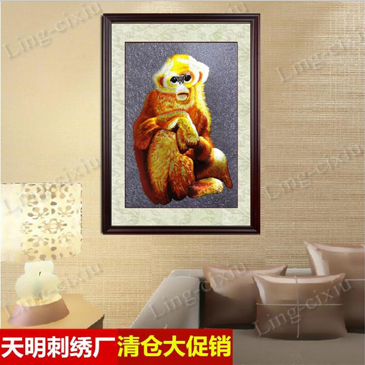 精品刺绣苏绣软裱成品金丝猴