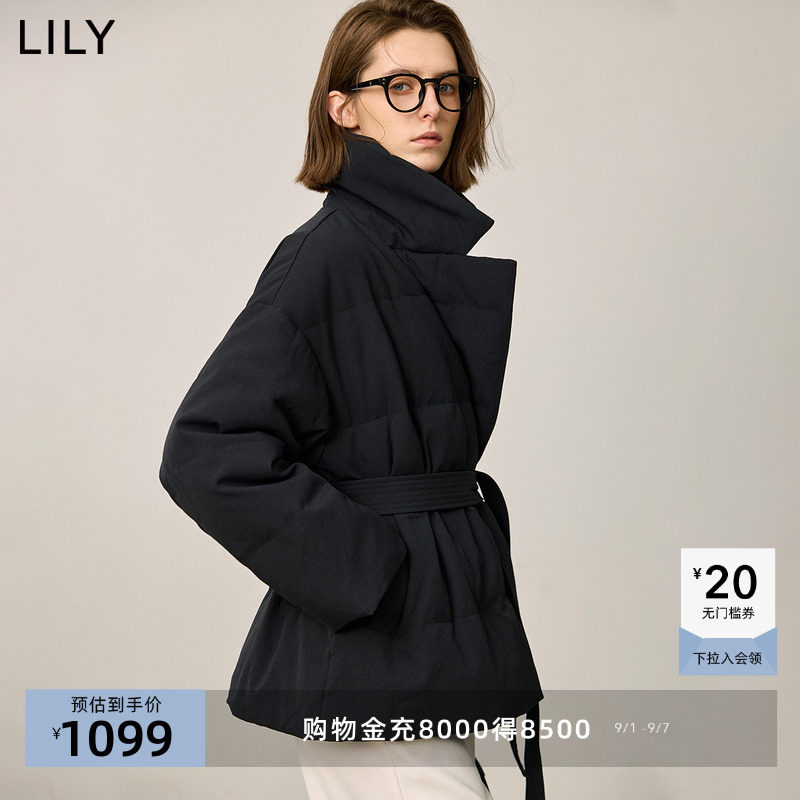 LILY2025冬新款都市气质通勤90鸭绒西装式羽绒服外套女短款小个子