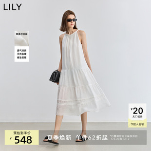 LILY2025夏新款莱赛尔亚麻混纺简约气质度假风白色吊带裙连衣裙女
