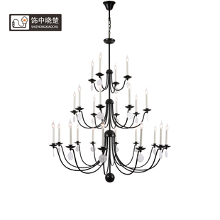 美式复式楼大吊灯别墅挑空客厅灯简约大气法式LOFT楼梯三层长吊灯