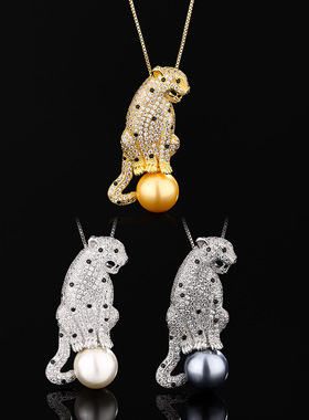 婚礼经典仿真珍珠珠宝铜底镀金珍珠时尚简约豹子项链金珠灰珠白珠