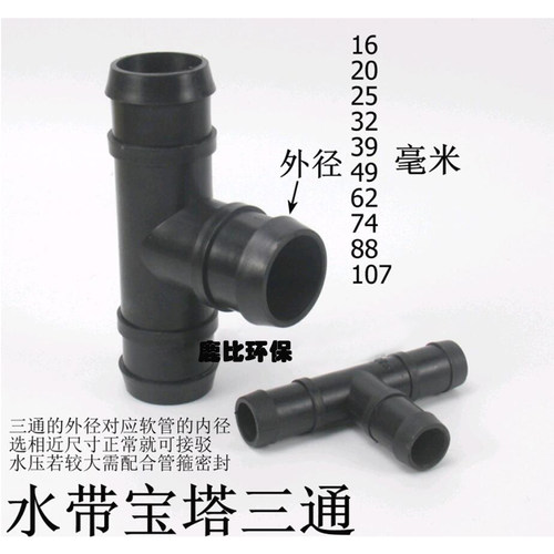 花园软管宝塔三通T型快插接头配件4分6分1寸灌溉水带三通接头