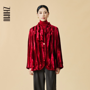 26新春立领弧型门襟长毛仿貂绒进口醋酸丝绒外套 ZHIMI识弥