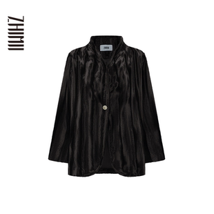 26新年弧型门襟进口长毛仿貂绒醋酸黑丝绒宽松外套 ZHIMI识弥