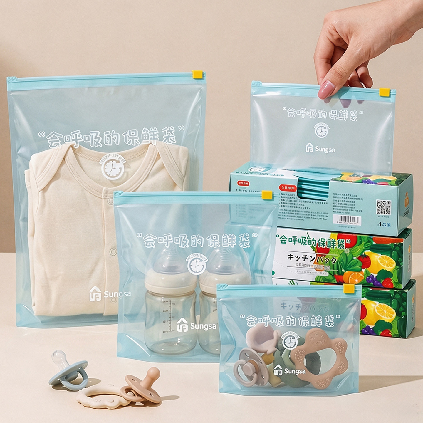 日本品牌婴儿衣物专用收纳袋食品级抗菌幼儿园宝宝衣服分装密封袋