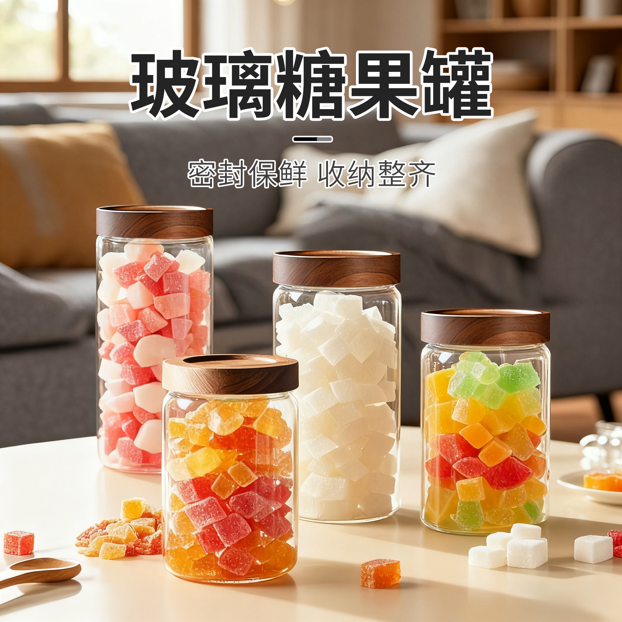 糖罐玻璃密封糖果罐家用白糖储存罐零食饼干储物罐客厅蜜糖专用瓶