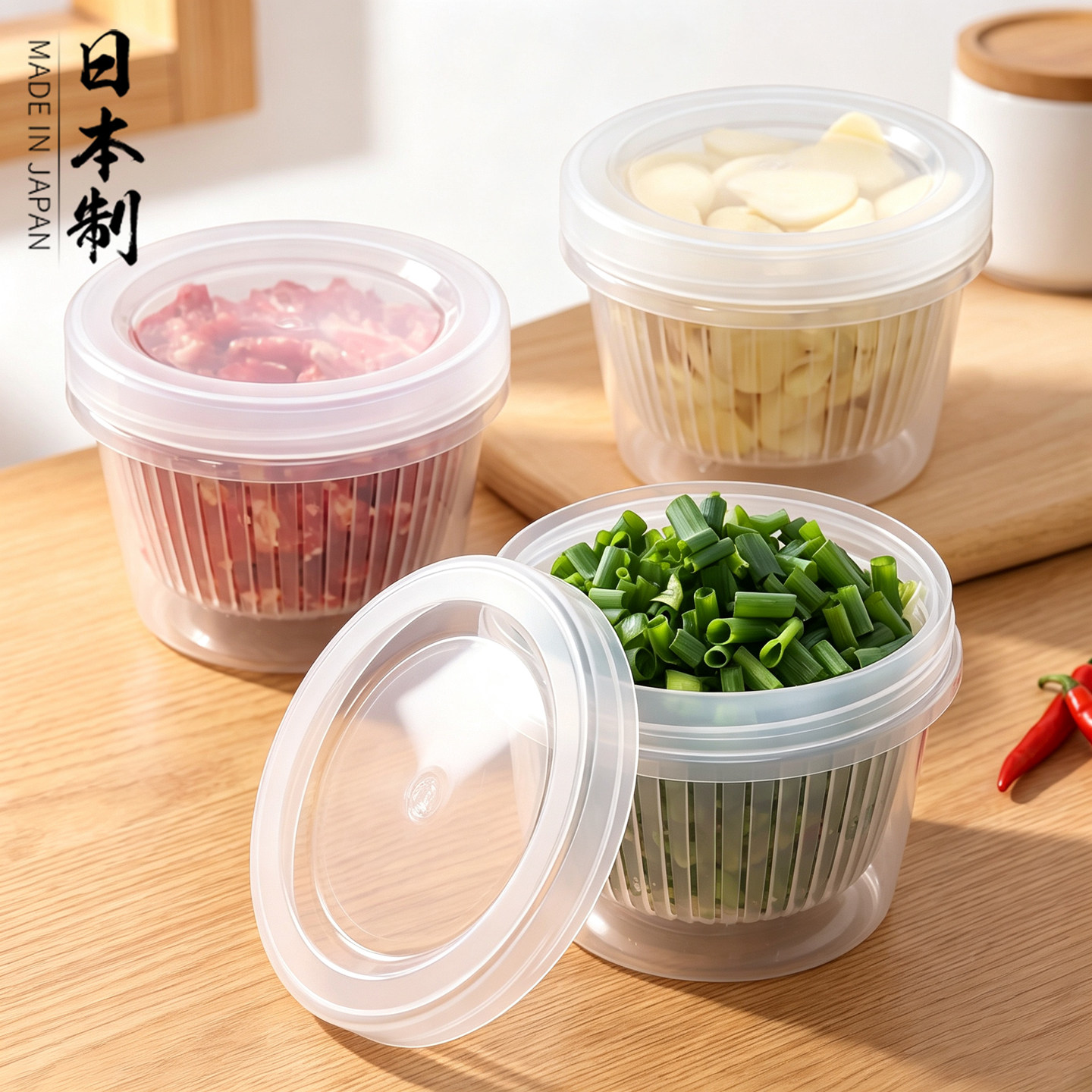 日本进口葱姜蒜收纳盒厨房香葱蒜未葱花保鲜盒冰箱冷冻专用备菜盒