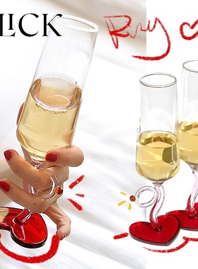 click丘比特情侣戒指对杯香槟高脚杯爱心玻璃婚礼婚庆情人节礼物