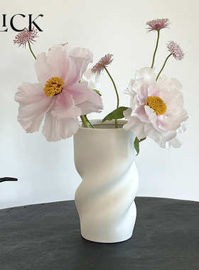 Click广口螺旋陶瓷插花瓶民宿桌面中号摆件居家客厅装饰小众原创